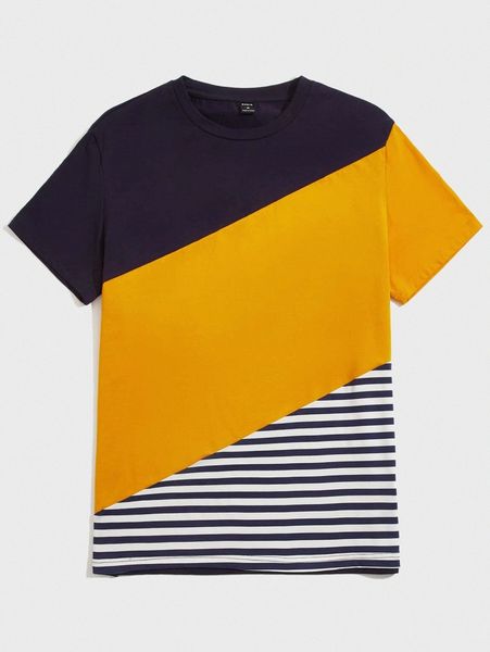 

men colorblock and striped panel v5d1#, White;black
