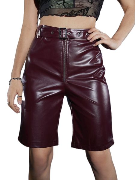 

buckle belted patent shorts j7bz#, White;black