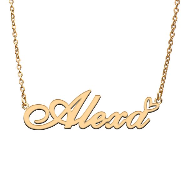 

alexa name necklaces for women love heart gold nameplate pendant girl stainless steel nameplated girlfriend birthday christmas statement jew, Silver