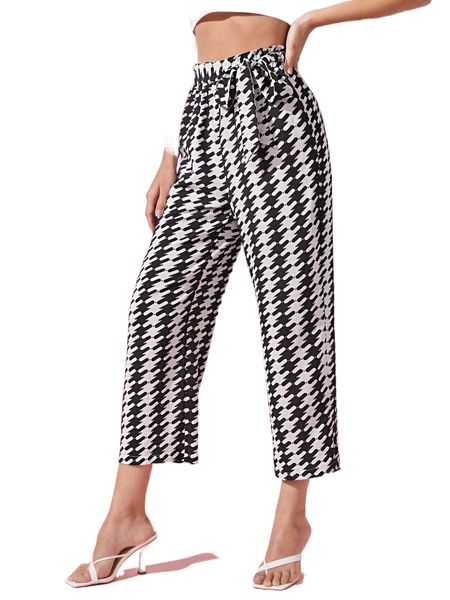 

x westinwalker geo print belted wide leg pants 30nt#, Black;white
