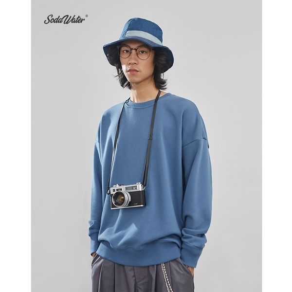

sodawater men hip hop sweatshirts japanese fashion solid oneck pullover hoodies autumn winter basic oversized men clothes 9603w 201113, Black