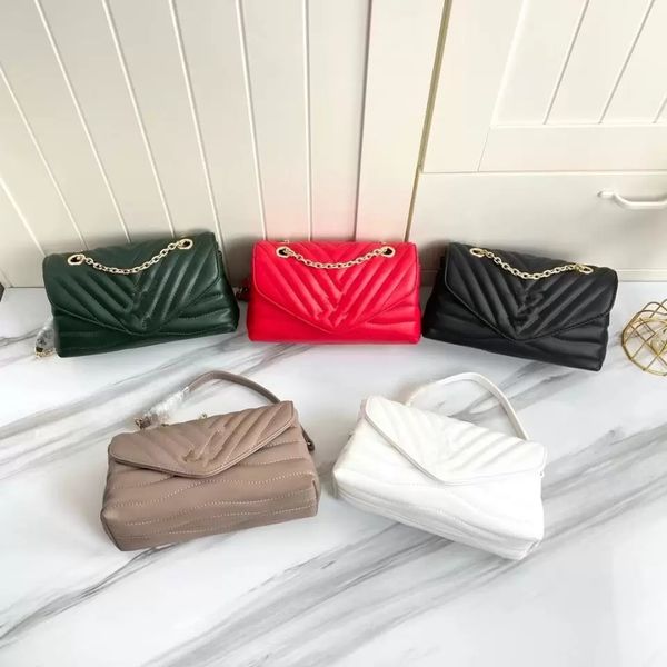 

fashion luxury designers genuine leather bag chain purse clutch lady shoulder cowhide handbag holder purses 23cm, Black;red