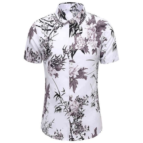 

summer fashion summer mens short sleeve shirts floral printed hawaiian shirts regular fit vacation beach 5xl 6xl 7xl 210412, White;black