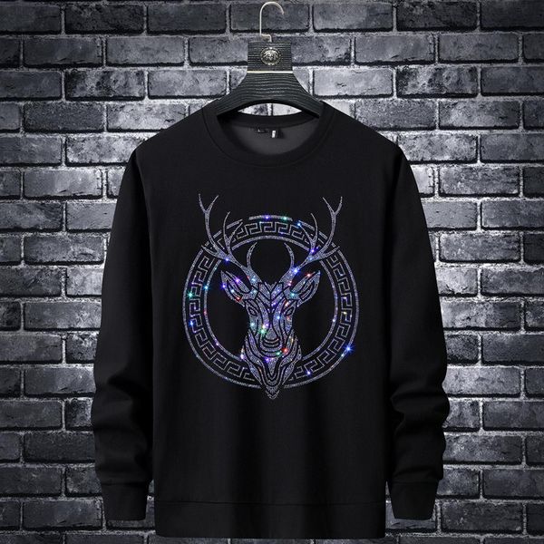 

men's hoodies & sweatshirts designer 2021 autumn and winter new casual clothes trend fashion drill round neck fawn pullover men's, Black