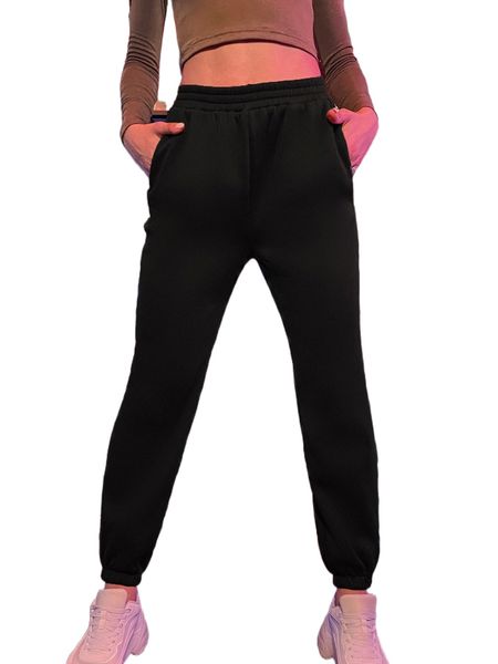 

solid slant pocket thermal sweatpants g46a#, Black;white