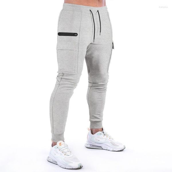 Pantaloni da uomo joggers joggers palestra casual stoffa di cotone branchivousor multi tasca per la bocca magro