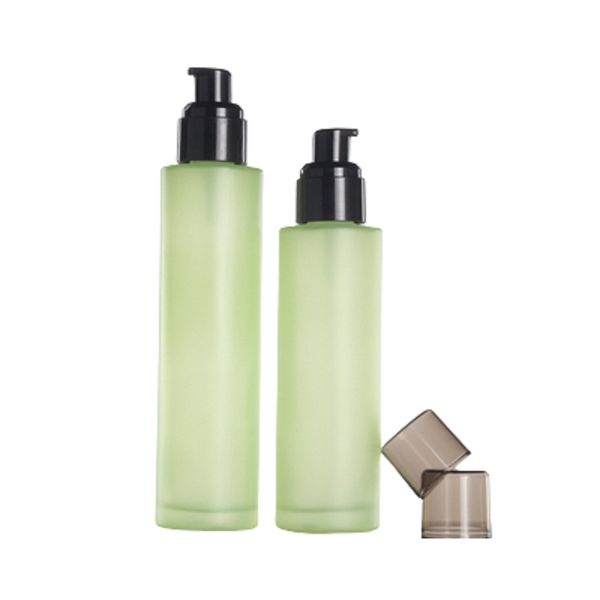 Imballaggio Bottiglia di vetro verde Pompa spray per lozione nera con coperchio nero trasparente Contenitore per imballaggio cosmetico ricaricabile portatile 20 ml 30 ml 40 ml 60 ml 80 ml 100 ml 120 ml