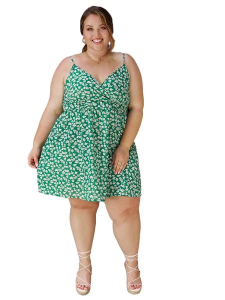 

x srv plus ditsy floral overlap collar cami dress i5be#, Black