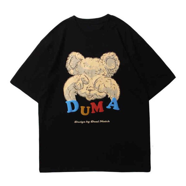 

te shirt streetwear harajuku hip hop men cute bear head print short mouwen casual cato loose t-shirts, White;black