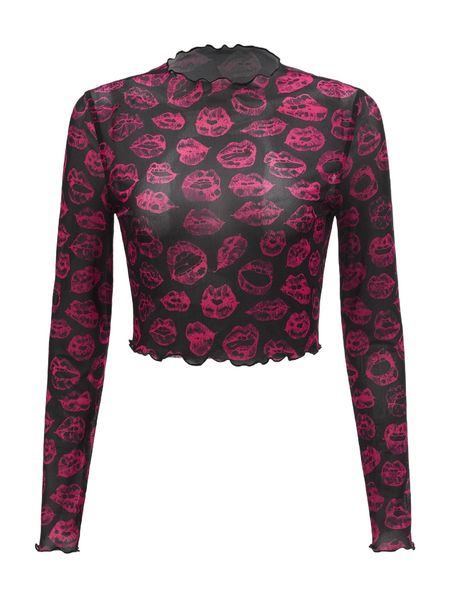 

x spookish delight lip print lettuce trim mesh a1lh#, White