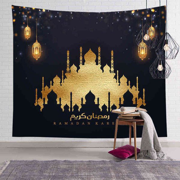 Partito musulmano 2022 Eid Mubarak Ramadan Festival Arazzo Luna Lanterna Palazzo Modello Decorazione per soggiorno Camera da letto Vestito J220804