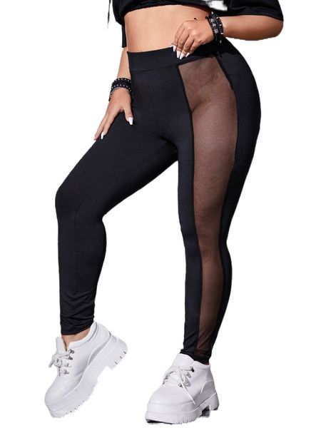 

plus contrast mesh leggings o5ns#, Black