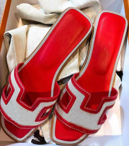 

women oran sandal designer slippers genuine leather sandal flat flip flop girls denim canvas classic sandals slides big size eu43 with box 3, Black