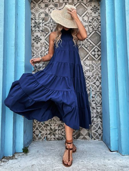 

tie back ruffle hem smock dress without belt o08e#, Black;gray