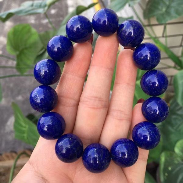 

natural blue lapis lazuli gemstone bracelet round beads 15.5mm big size stone women men fashion jewelry aaaaaa, Silver