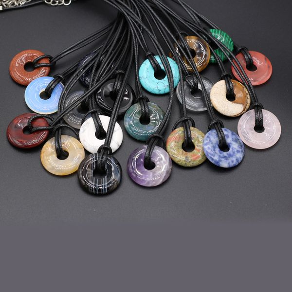 18 mm große Loch-Perlen-Halskette, Naturstein, Rosenquarz, blauer Türkis, Halskette für Frauen, die DIY-Party-Geschenk machen