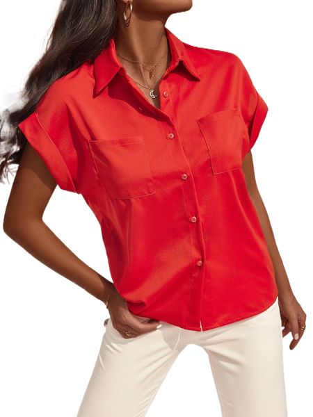 

pocket front button through blouse z7ag#, White