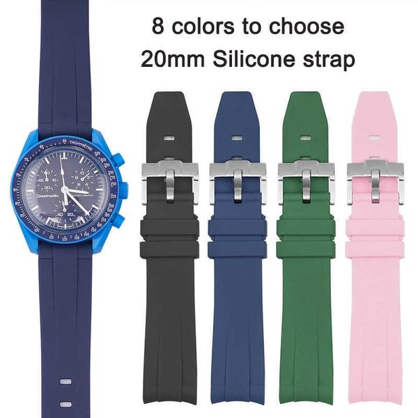 Cinta de silicone de 20 mm para swatch ômega swatch co-brand planet planet Men universal woman assista acessórios de banda Bandável pulseira durável