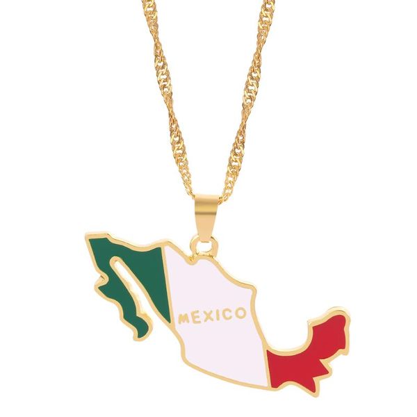 Pendentif Colliers Mexique Carte Drapeau Émail Or Couleur Vague Chaîne Femmes Collier Ras Du Cou Bijoux Mexicain Patriotique CadeauxPendentif