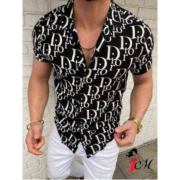 

2022 new spring summer men's hawaiian shirt long sleeve letter print casual slim fit brand clothing y220411, White;black