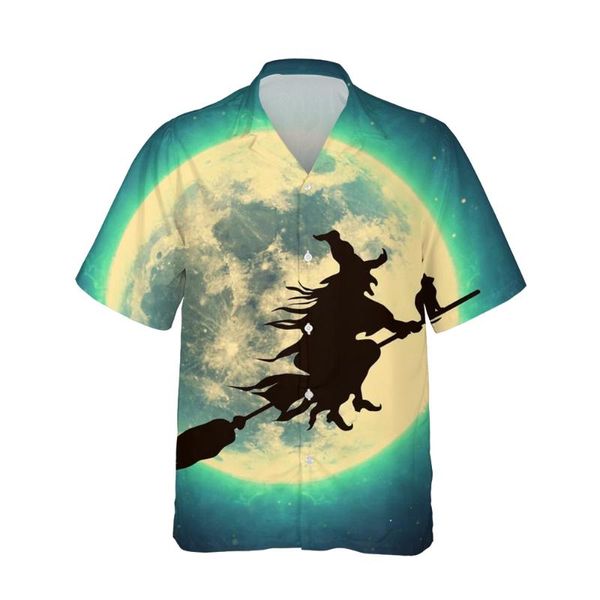 Erkekler Sıradan Gömlek Jumeast 3D Cadılar Bayramı Sihirli Cadı Baskılı Korku Hawaii Vintage Gömlek Erkekler Kısa Kollu Erkek Giyim Sokak Diyakları
