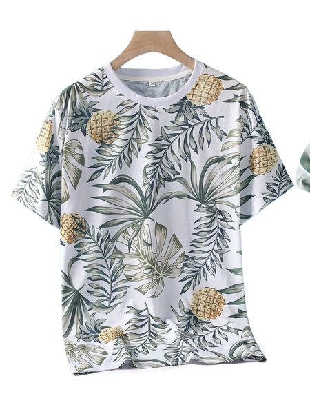 

men allover tropical & pineapple print tee s8dz#, White;black