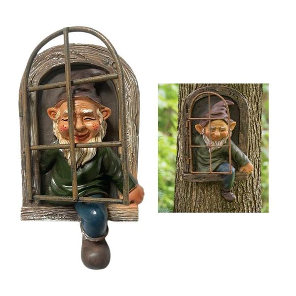 Objetos decorativos Figuras do jardim criativo Gnome estátua elfo para fora da porta Tree Sculpture Hugger Fture for Home quintal Decorationde