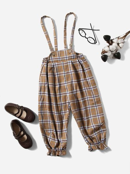 

toddler girls plaid ruffle hem overall jumpsuit she, Blue