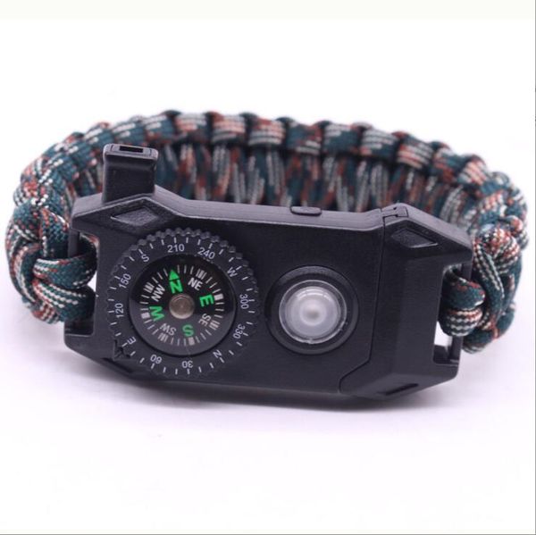 Notfall 6-in-1 verstellbare Outdoor-Survival-Armbänder für Herren, taktisches Paracord-Armband mit SOS-LED-Licht, Kompasspfeife, Outdoor-Rettungsset für Wandern und Camping