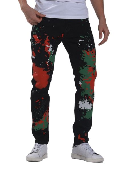 

men splash ink print jeans 37oe#, Blue