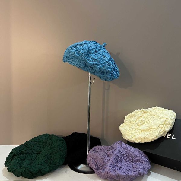 

spring and summer solid color designer hat pleated beret korean version fashionable texture women painter hat versatile pumpkin hats, Blue;gray