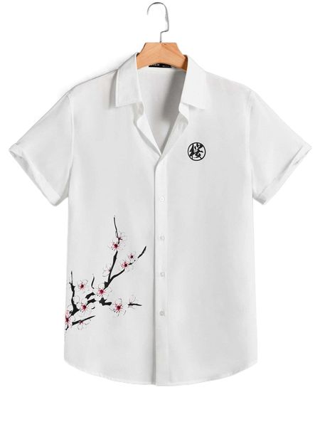

men letter & floral print shirt n507#, White;black