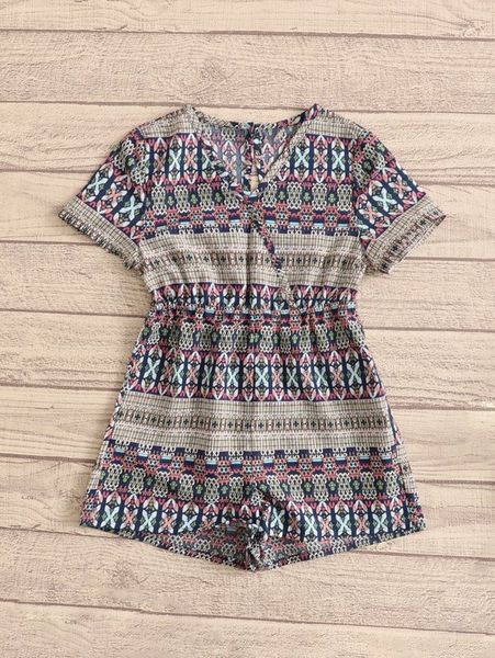 

toddler girls 1pc allover print v neck romper she, Blue