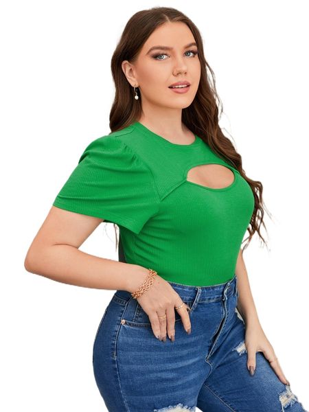 

plus cut out puff sleeve tee 09fx#, Black
