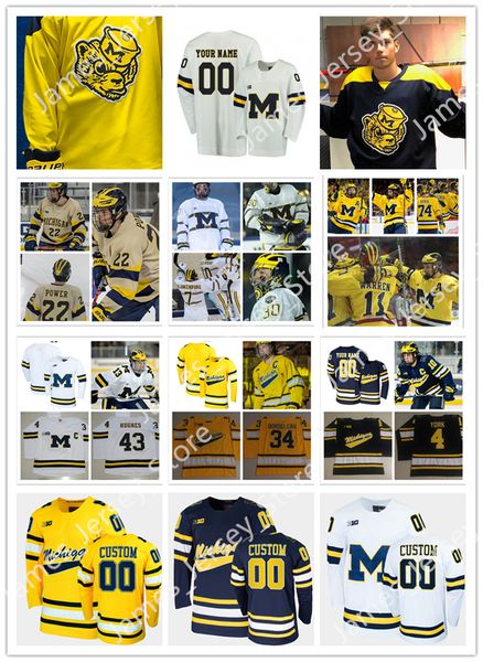 

2022 ncaa custom michigan wolverines stitched hockey jersey 43 quinn hughes jerseys 19 dylan larkin jersey 22 owen power 23 jimmy lambert 24, Black