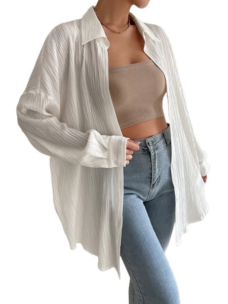 

drop shoulder button up shirt u9xn#, White