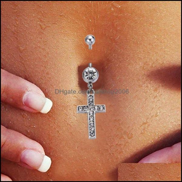 

navel bell button rings body jewelry european and american sier cross zircon pendant belly ring medical hypoallergenic human piercing acce, Silver