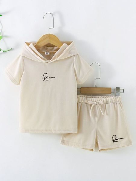 

toddler boys letter graphic hooded tee & knot front shorts she, White