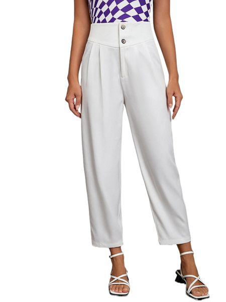 

high waist plicated detail tapered pants a3jp#, Black;white