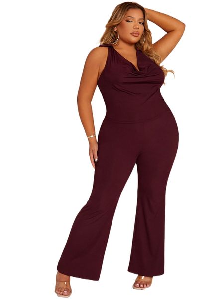 

sxy plus solid ruched tank & flare leg pants d5rr#, Black