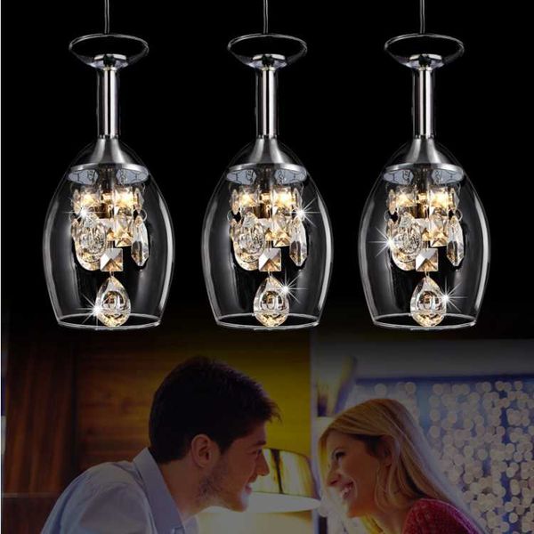 Kolye lambalar Modern Kristal Şarap Camları Bar Avize Tavan Işık LAMP LED Işıklama Asma Yemek Odası Fikstürlü