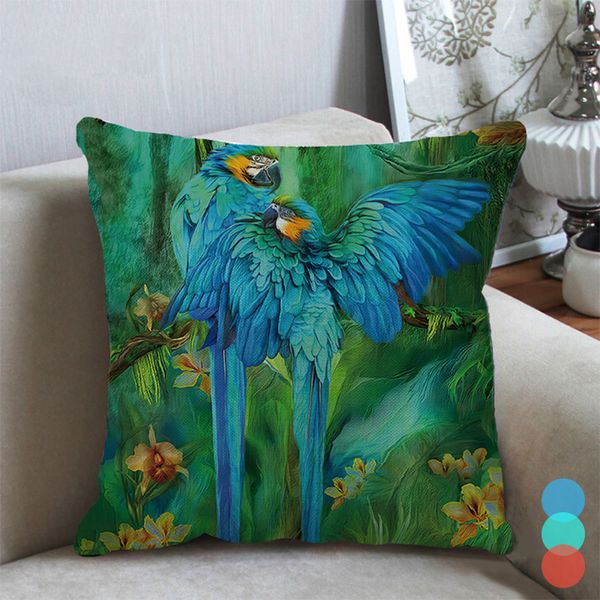 Yastık kasası kuş desen yastık kapağı fauxlinen dekoratif atış yastıklar papağan tropik bitkiler kanepe kanepe yastık kılıfı ev dekor 220623