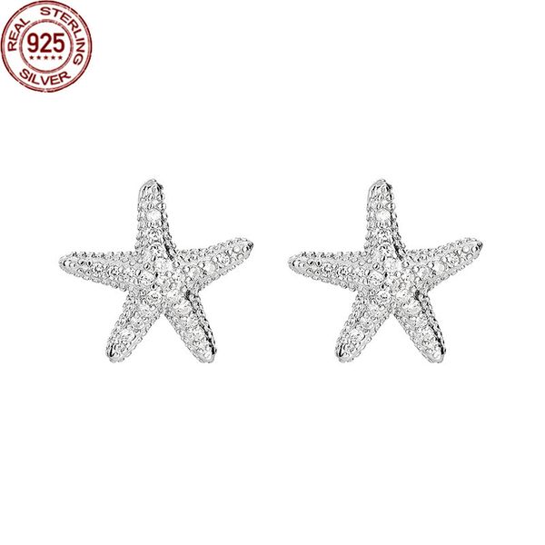 

s925 pure silver stud charm earringss female korean version sweet zircon studded little starfish cute star jew, Golden