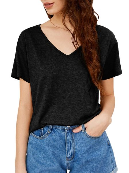 

solid drop shoulder v-neck tee x3ex#, White