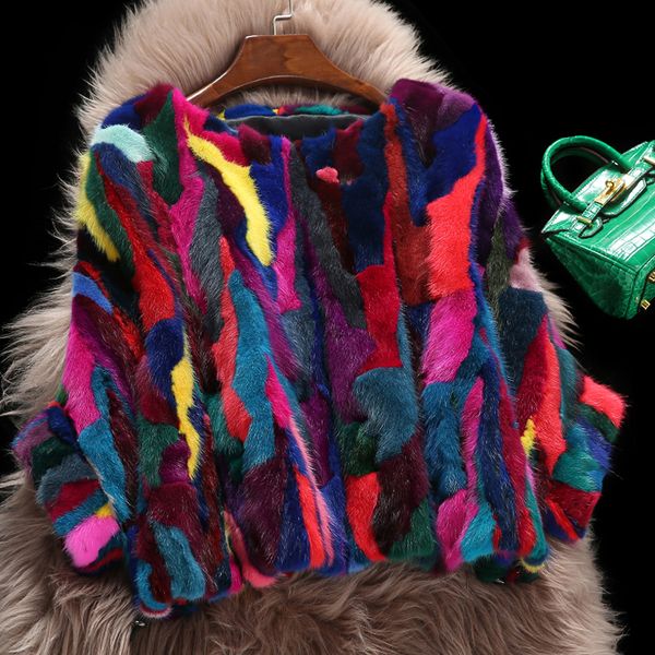 

brand factory wholesale real mink fur coat bat sleeved design natural mix multi colors mink fur jacket tsr81 201103, Black