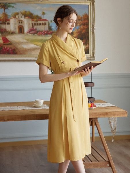 

simple retro shawl collar double breasted belted dress u7v3#, Black;gray