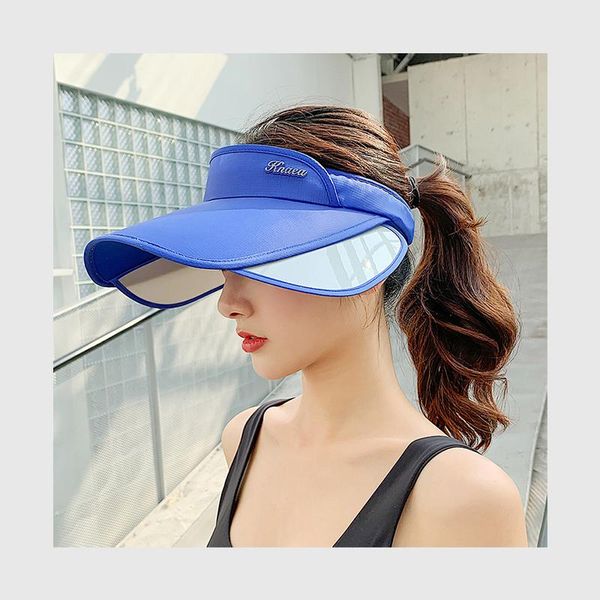 Chapéus largos Brim feminino chapéu de sol viseira de verão esportes ao ar livre moda dobrável Cap vazio fitness protetora solar tampa sem absorção de suor Top Beac