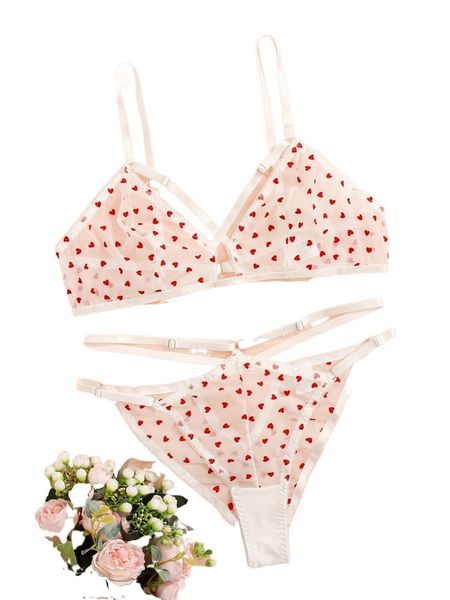 

plus confetti heart print mesh cut out lingerie set 97dt#, Black;white