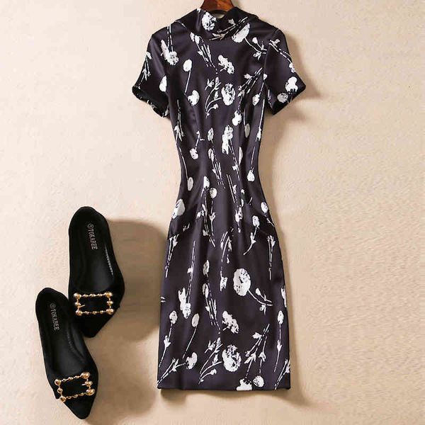 

casual dresses high end autumn women's bow middle stand collar pocket printed dandelion dress product sdqi, Black;gray