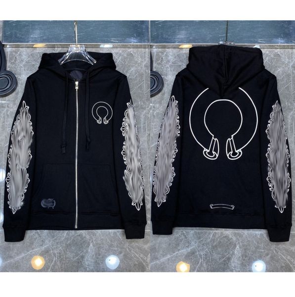 

mens classic brand hoodies designer fashion ch sweatshirts horseshoe cross print jacket women casual quality luxury pullover hooded loose h, Black